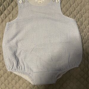 Mudpie Blue and White Seersucker Baby Romper